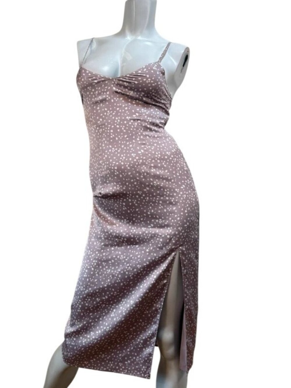 Slinky Delicate Side Slit Body Skimming Midi Dress Glam